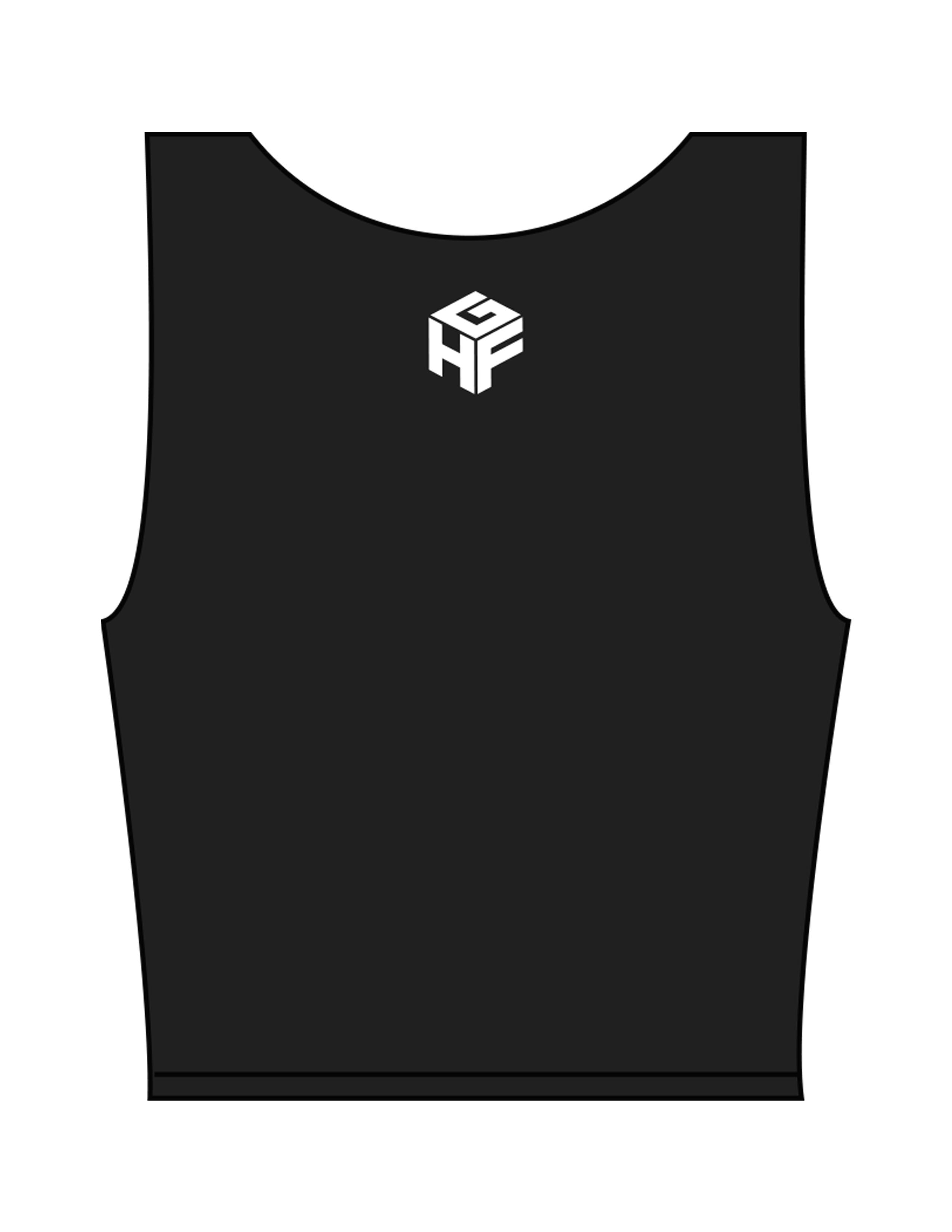 The Square Neck Tank - Black - Higher Ground - Upper Back Cube Icon - Printed - White