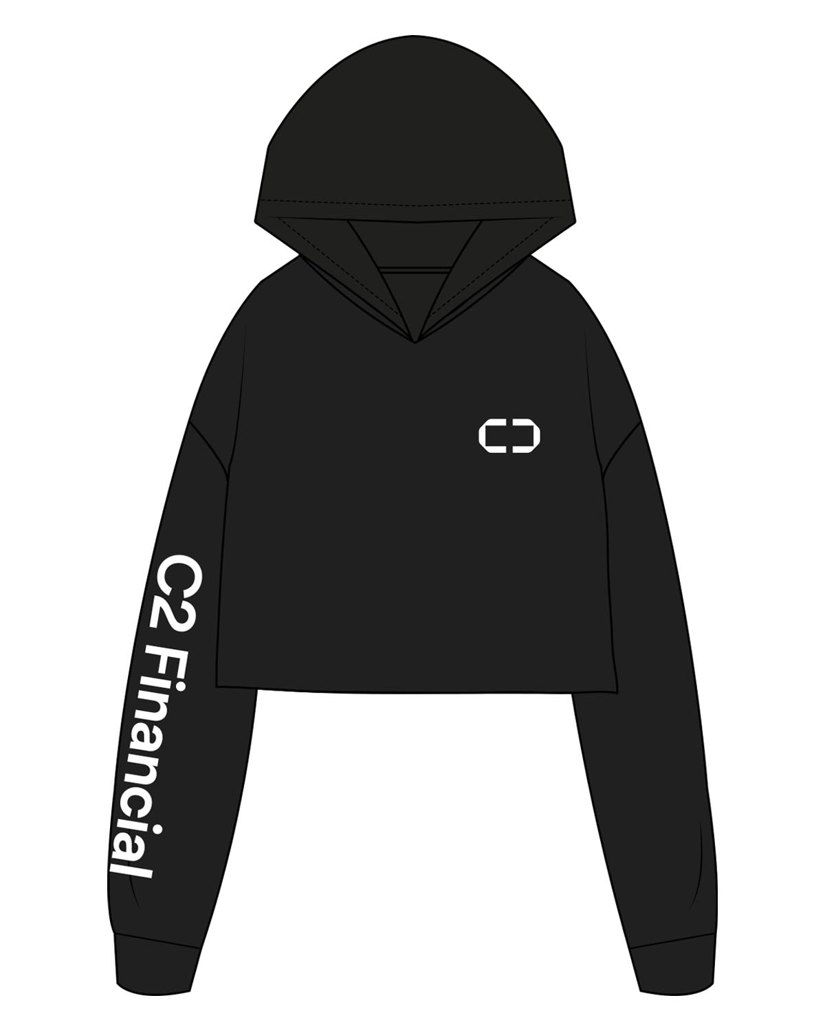 The Crop Terry Hoodie - Black - C2 Financial - Left Chest & Right Sleeve - Printed - White
