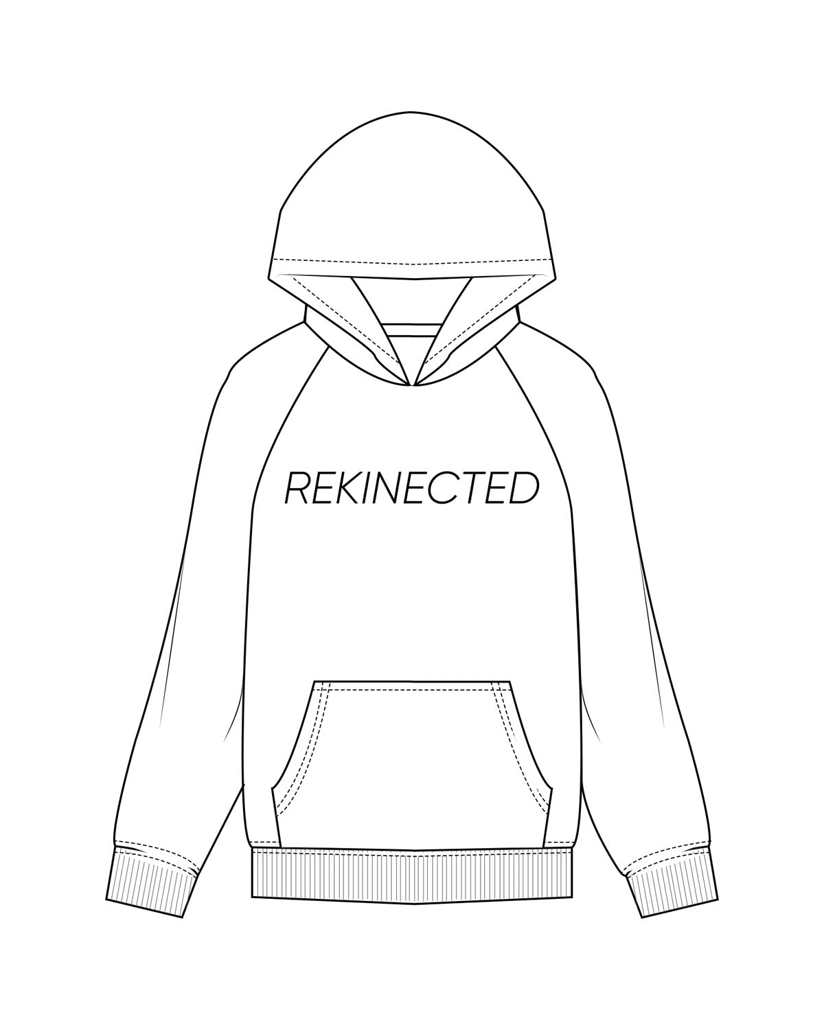 The Mens Hoodie - White - REKINECTED - Center Chest - Printed - Black