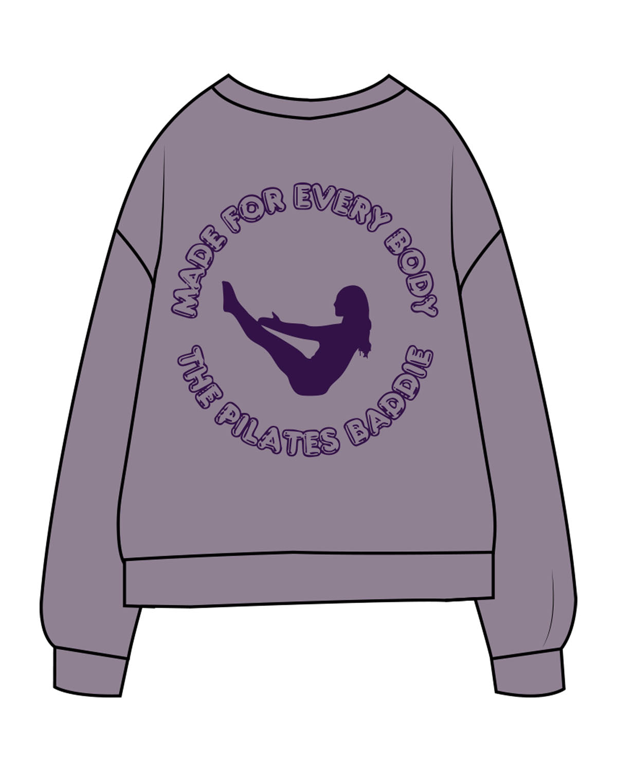 The Midweight Unisex Crewneck - Washed Plum - Pilates Baddie - Left Chest Arc & Back Round - Printed - Purple
