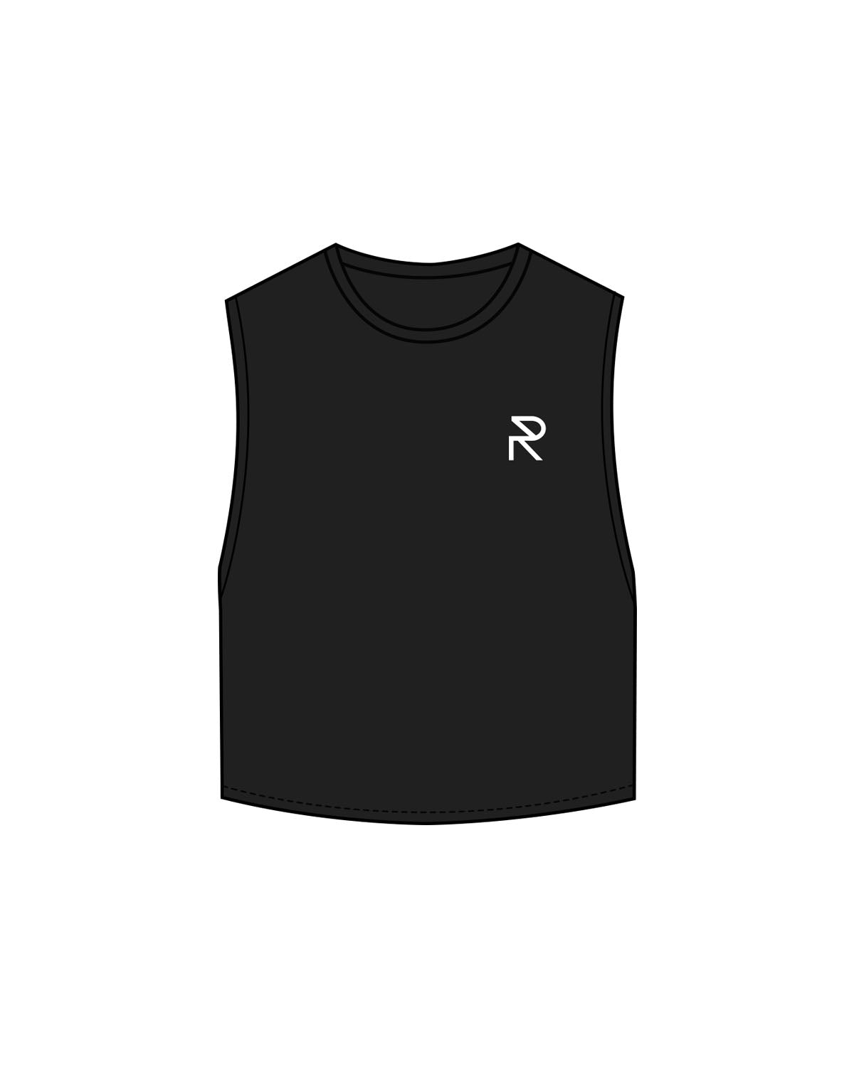 The Crop Muscle Tank - Black - Reform Studios - Left Chess & Back Vertical - Printed - White