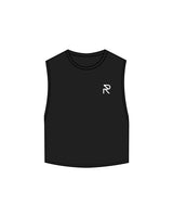 The Crop Muscle Tank - Black - Reform Studios - Left Chess & Back Vertical - Printed - White