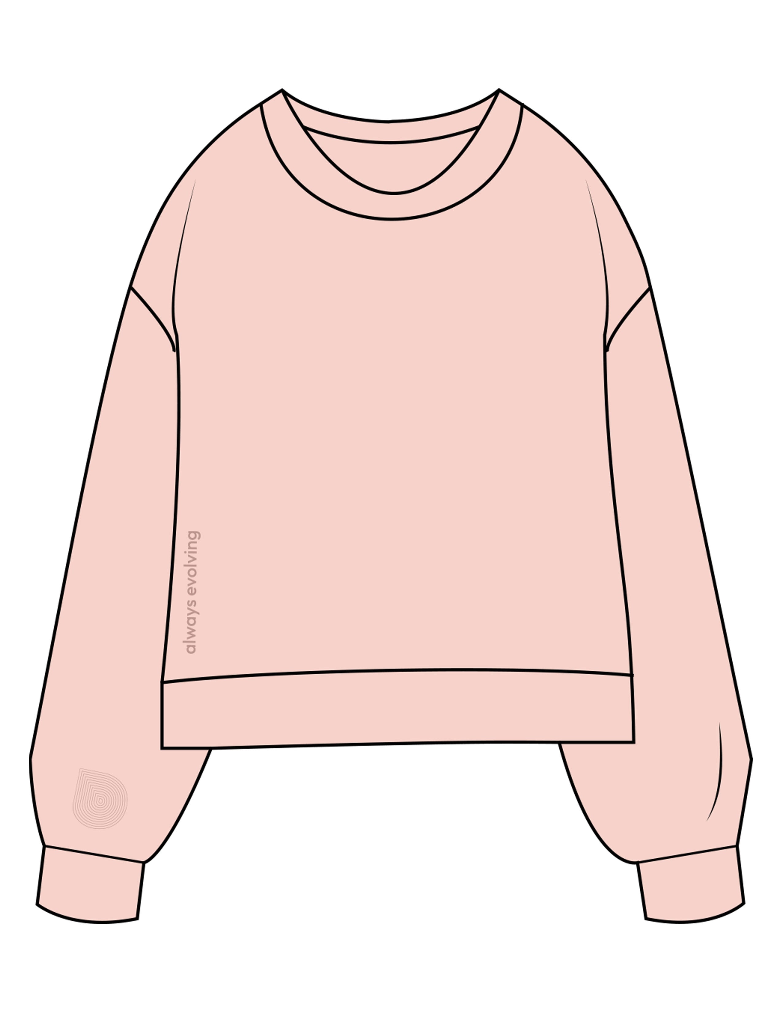 The Womens Sueded Crewneck - Peach - Drench - Front Lower Right & Right Sleeve - Embroidered - Dusty Rose