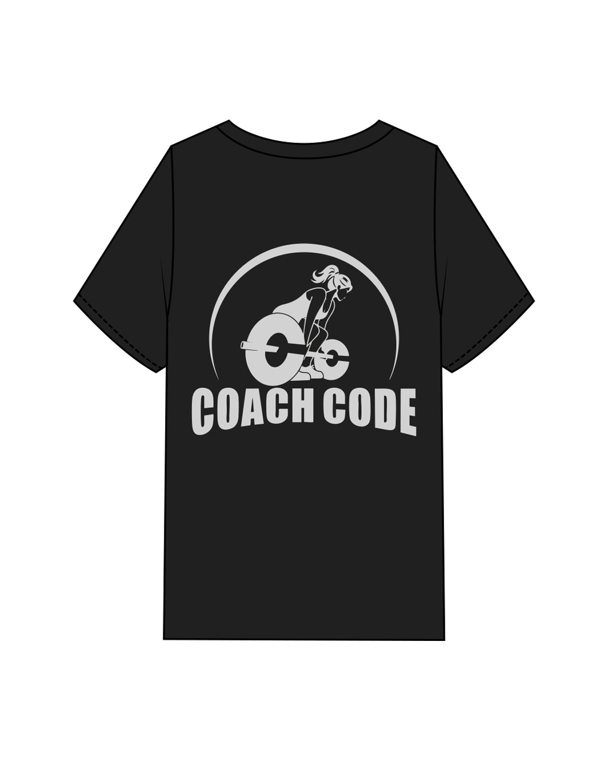 The Womens Heavyweight Tee - Black - Coach Code - Left Chest & Back Round - Light Gray