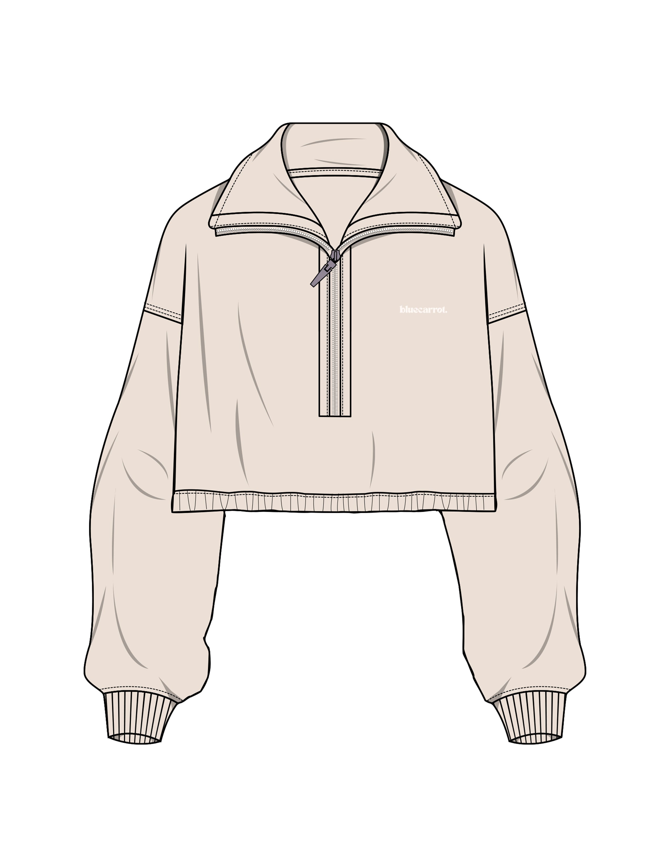 The Suede 1/2 Zip - Latte - BlueCarrot - Left Chest - Embroidered - Off White