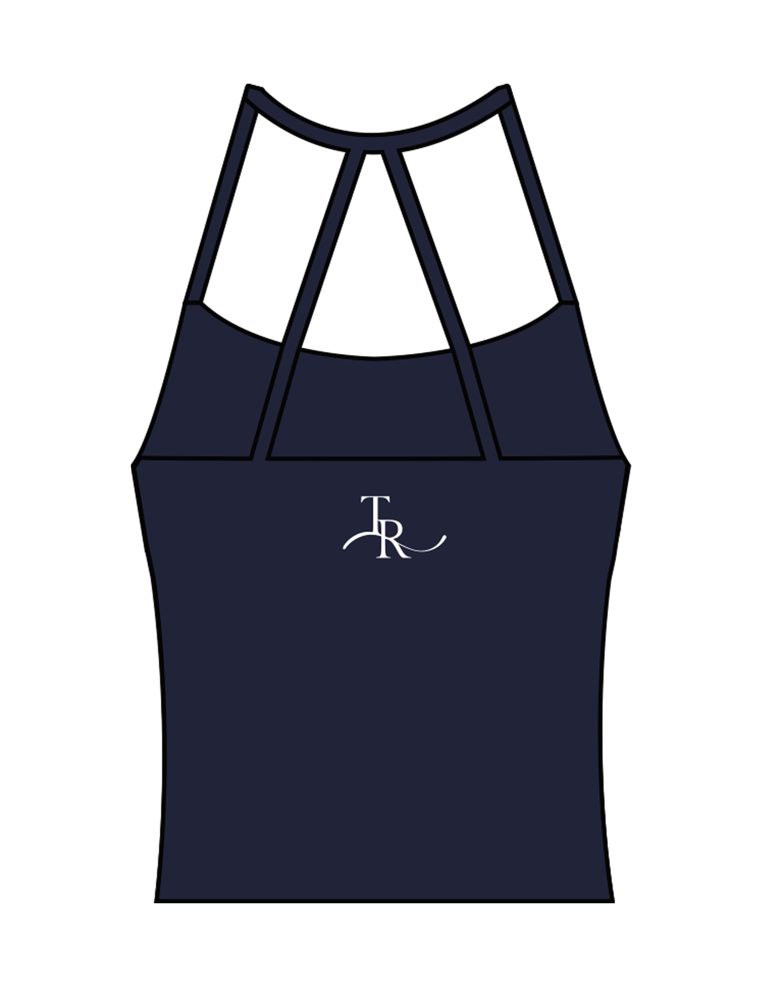 The Womens Sporty Tank - Navy - The Refinery Fitness Studio - Center Back - Printed - White