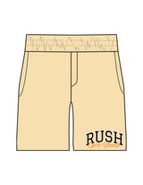 The Mens Beach Short - Butter - Rush Cycle Studio - Left Leg Stacked - Printed - Full Color