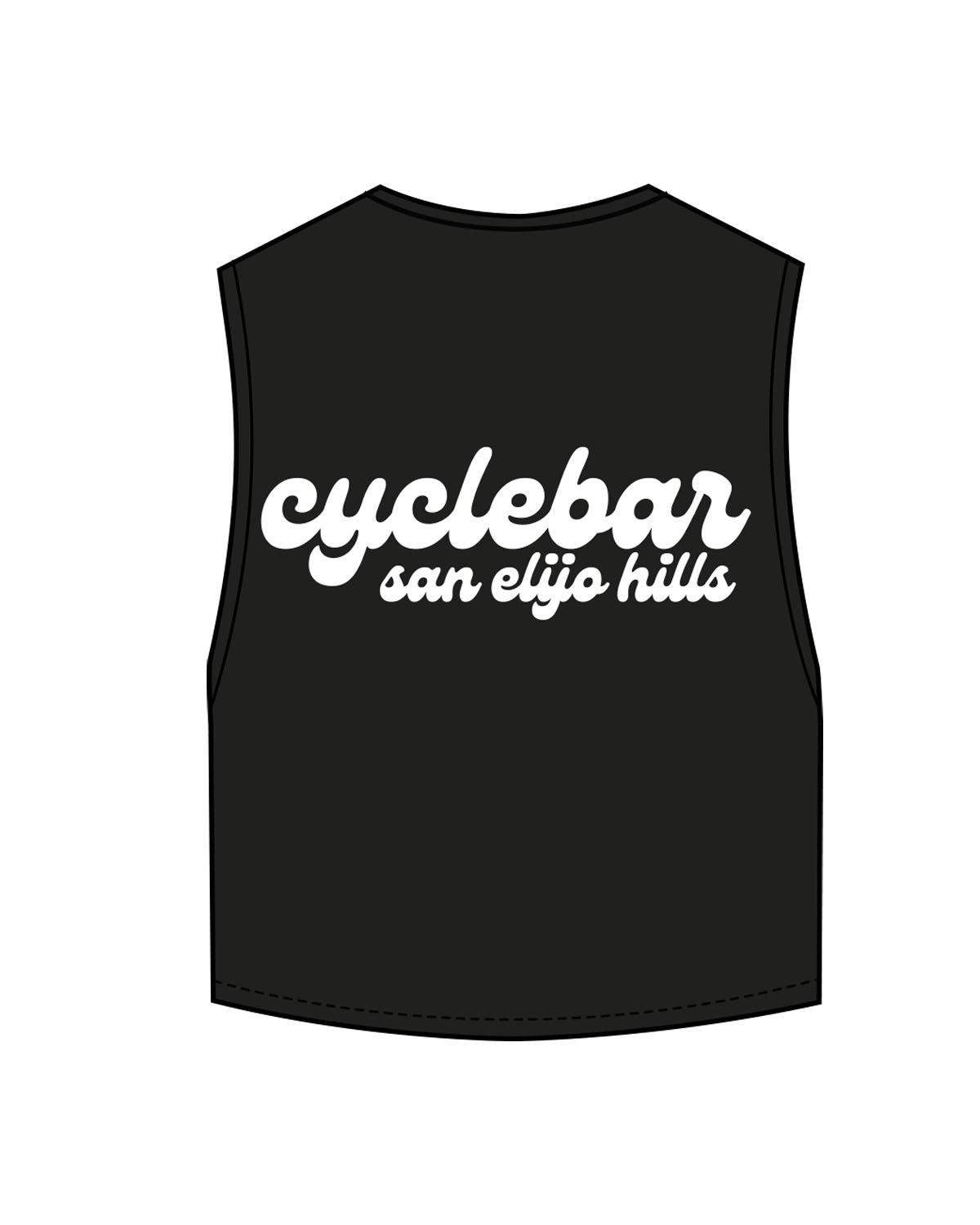 The Crop Muscle Tank - Black - Cyclebar - Left Chest Star & Back Stacked - Printed - White