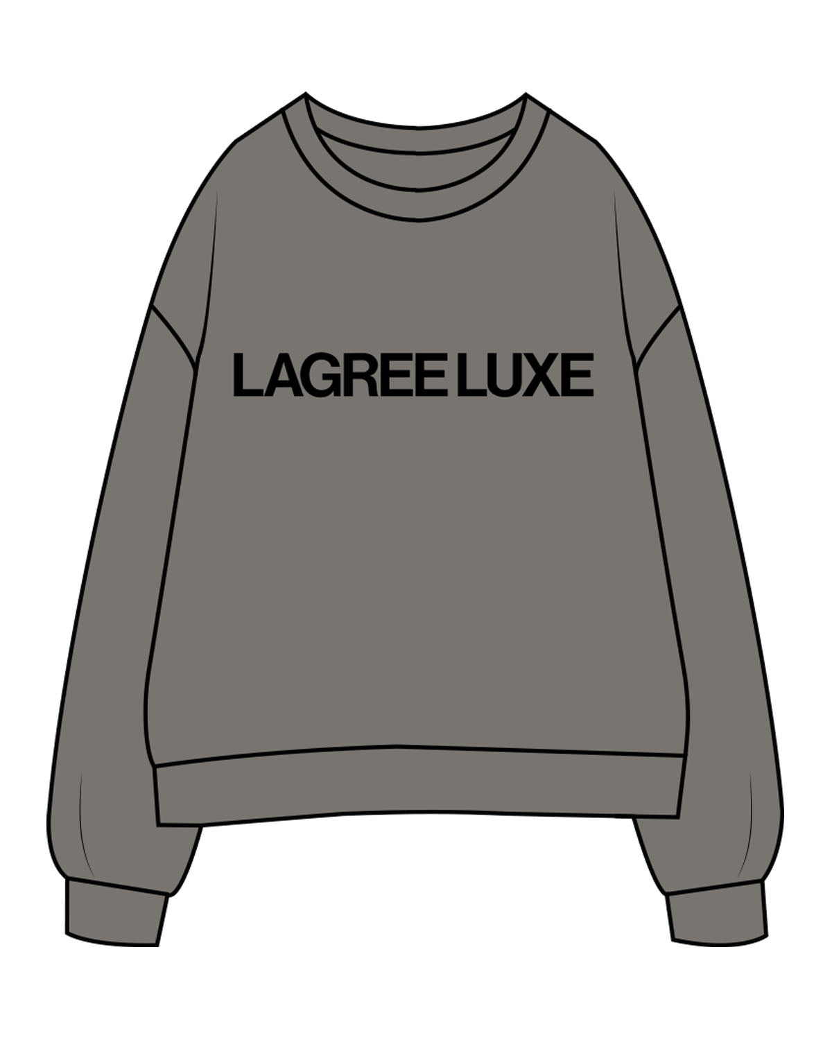 The Womens Crewneck - Washed Gray - Lagree Luxe - Center Chest & Back Neckline - Printed - Black