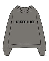 The Womens Crewneck - Washed Gray - Lagree Luxe - Center Chest & Back Neckline - Printed - Black