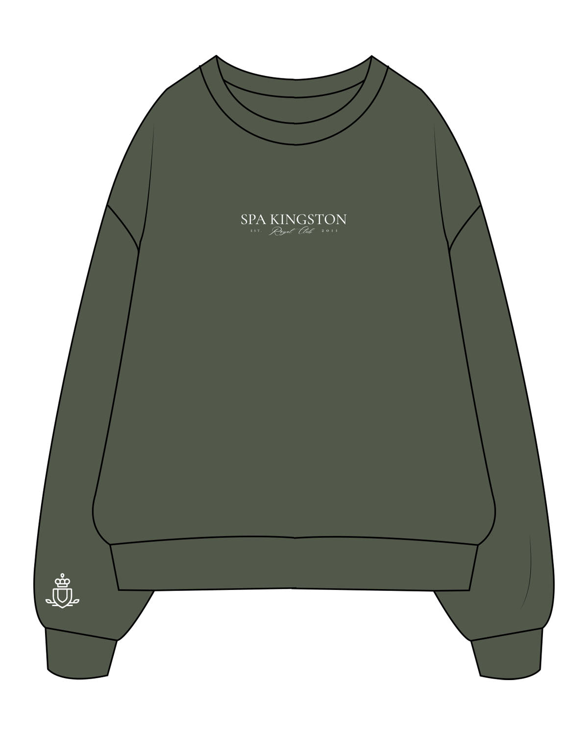 The Mens Crewneck - Cypress - Spa Kingston - Center Chest & Right Wrist - Printed - White