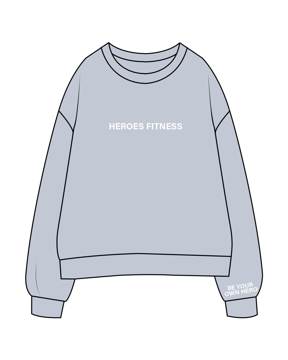The Mens Crewneck - Powder - Heroes Fitness - Center Chest & Left Wrist - Printed - White