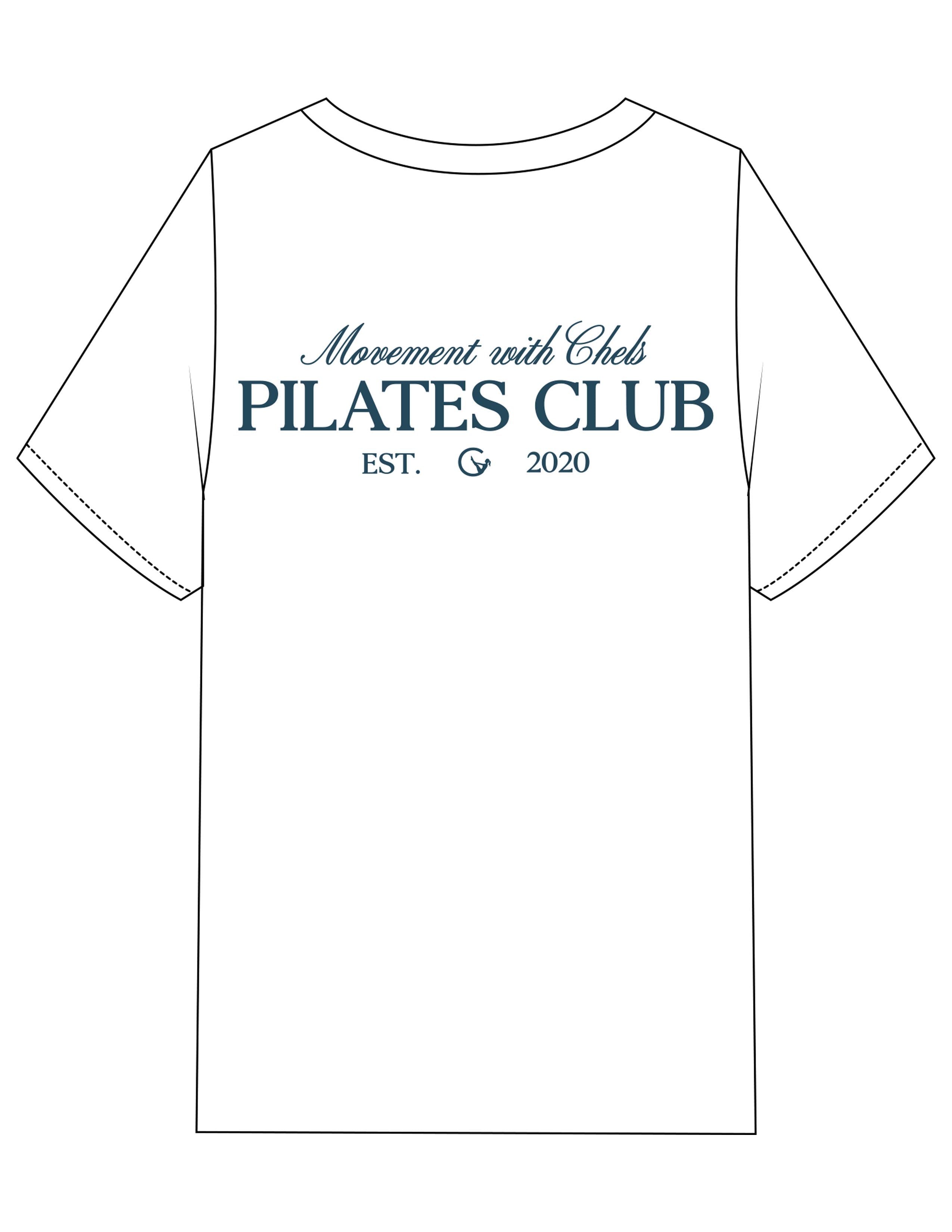The Womens Heavyweight Tee - White - Movement With Chels - Center Chest & Back Stacked - Printed - Dark Blue