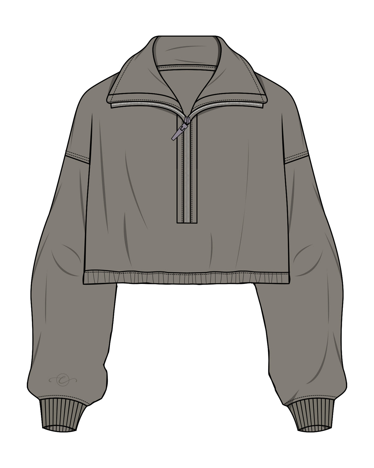The Suede 1/2 Zip - Fossil - Dr. Courney - Right Cuff Side - Embroidered - Tone on Tone