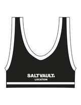 The Piped Bra - Black - Saltvault Location - Left Chest & Center Back Location - Printed - White