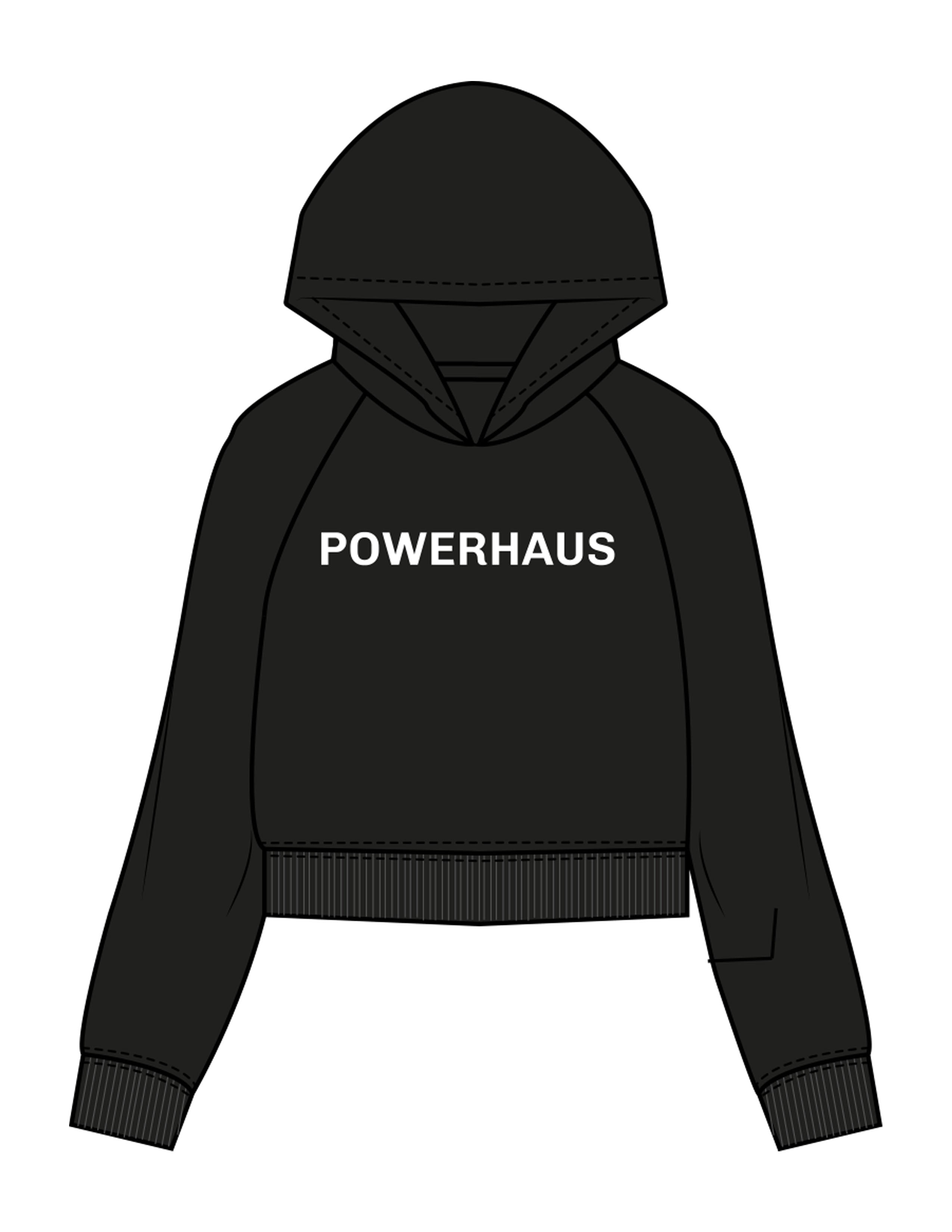 The Womens Crop Hoodie - Black - Powerhaus Lagree - Center Chest & Back "PH" - Printed - White