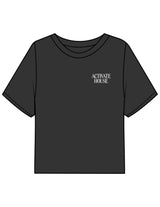 The Boxy Crop Tee - Black - Activate House - Left Chest & Center Back - Printed - White
