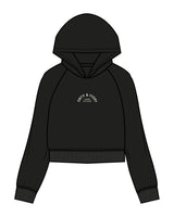 The Womens Crop Hoodie - Black - Onyx & Ivory - Center Chest Arc Stacked & Back Stacked - Printed - Off White