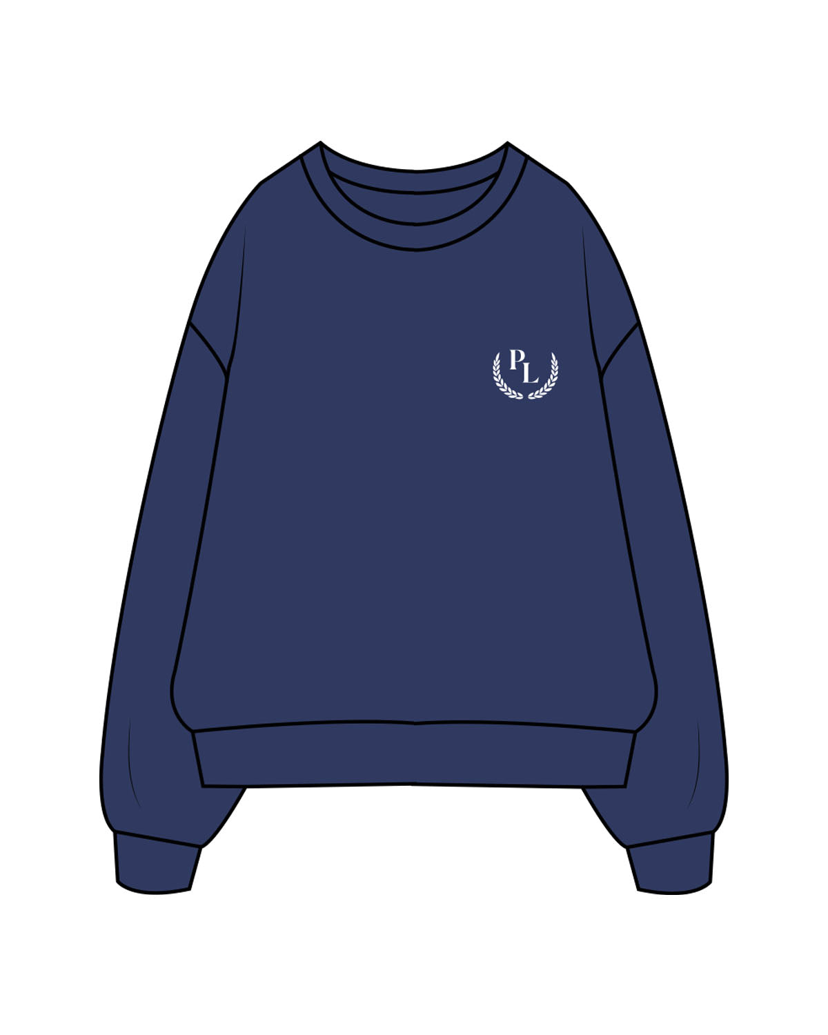 The Mens Crewneck - Cobalt - PLATFORM - Left Chest - Back Stacked - Printed - White