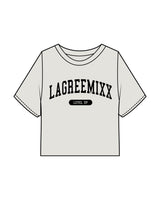 The Heavyweight Crop Tee - Washed Bone - Chest Arc Stacked - Back Neckline - Printed - Black