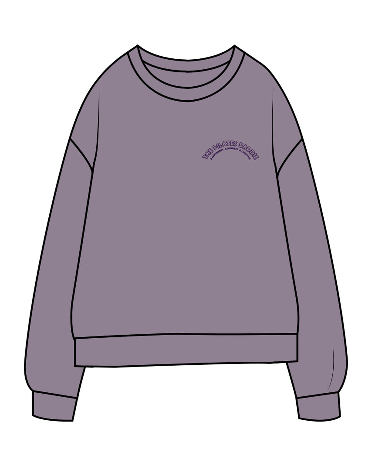 The Midweight Unisex Crewneck - Washed Plum - Pilates Baddie - Left Chest Arc & Back Round - Printed - Purple