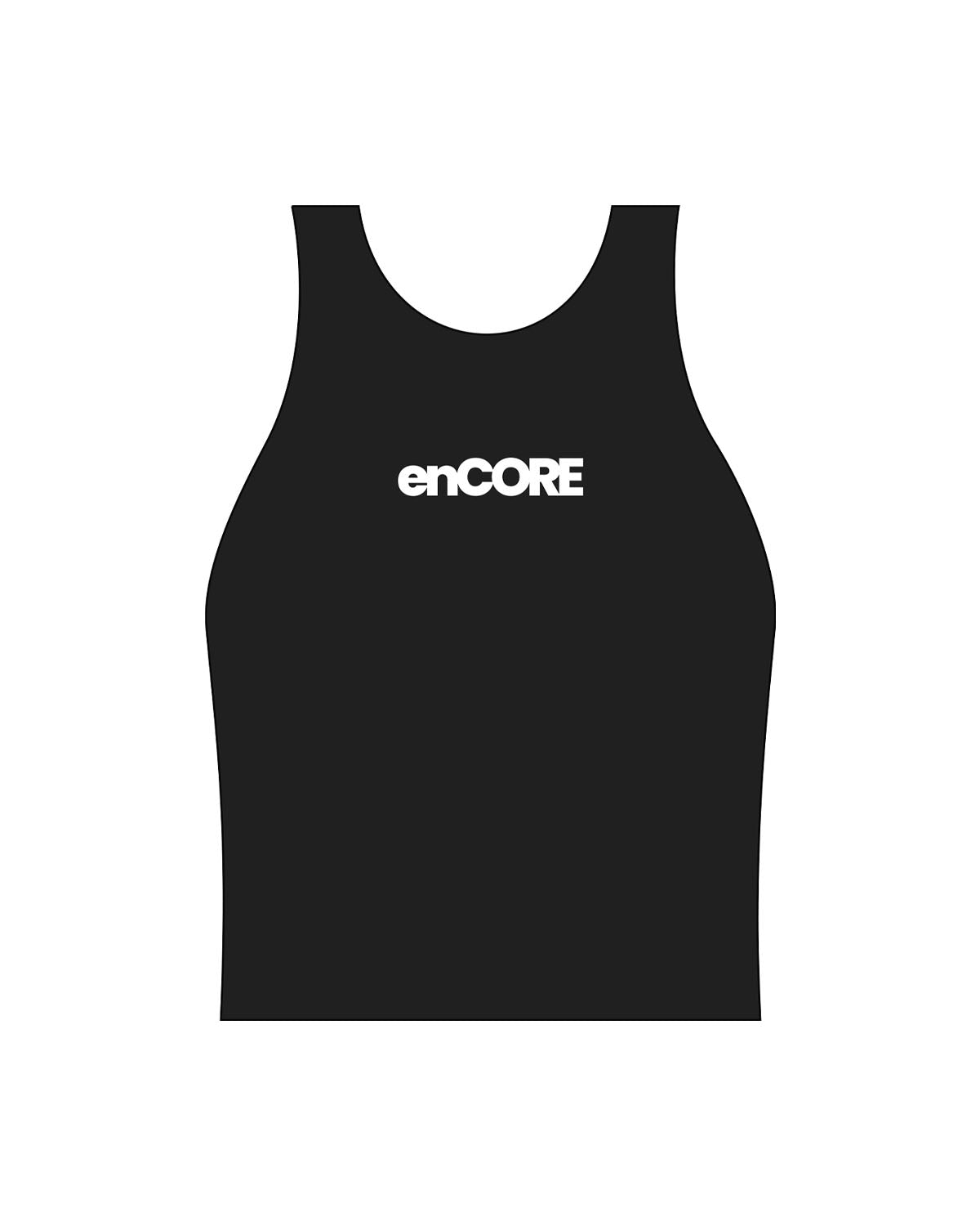 The Womens Active Crop Tank - Black - enCore Pilates - Center Chest - Printed - White