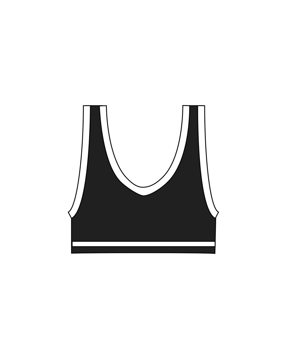 The Piped Bra - Black - Platinum Pilates - Center Chest - Printed -  White