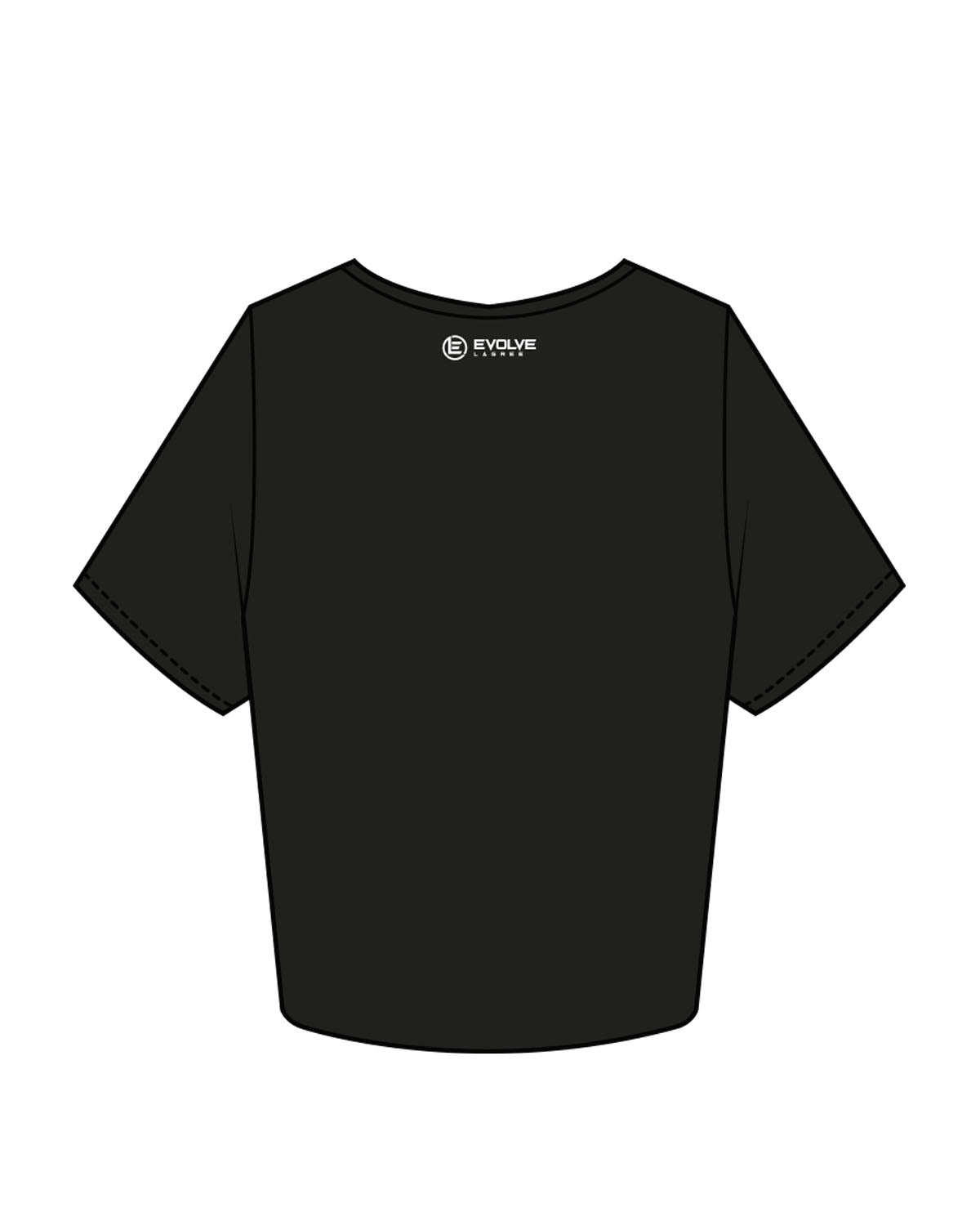 The Crop Tee - Black - Evolve Lagree - Center Chest & Back Neckline - White