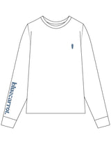 The Womens Oversized Long Sleeve - White - BlueCarrot - Left Chest & Right Sleeve - Printed - Blue