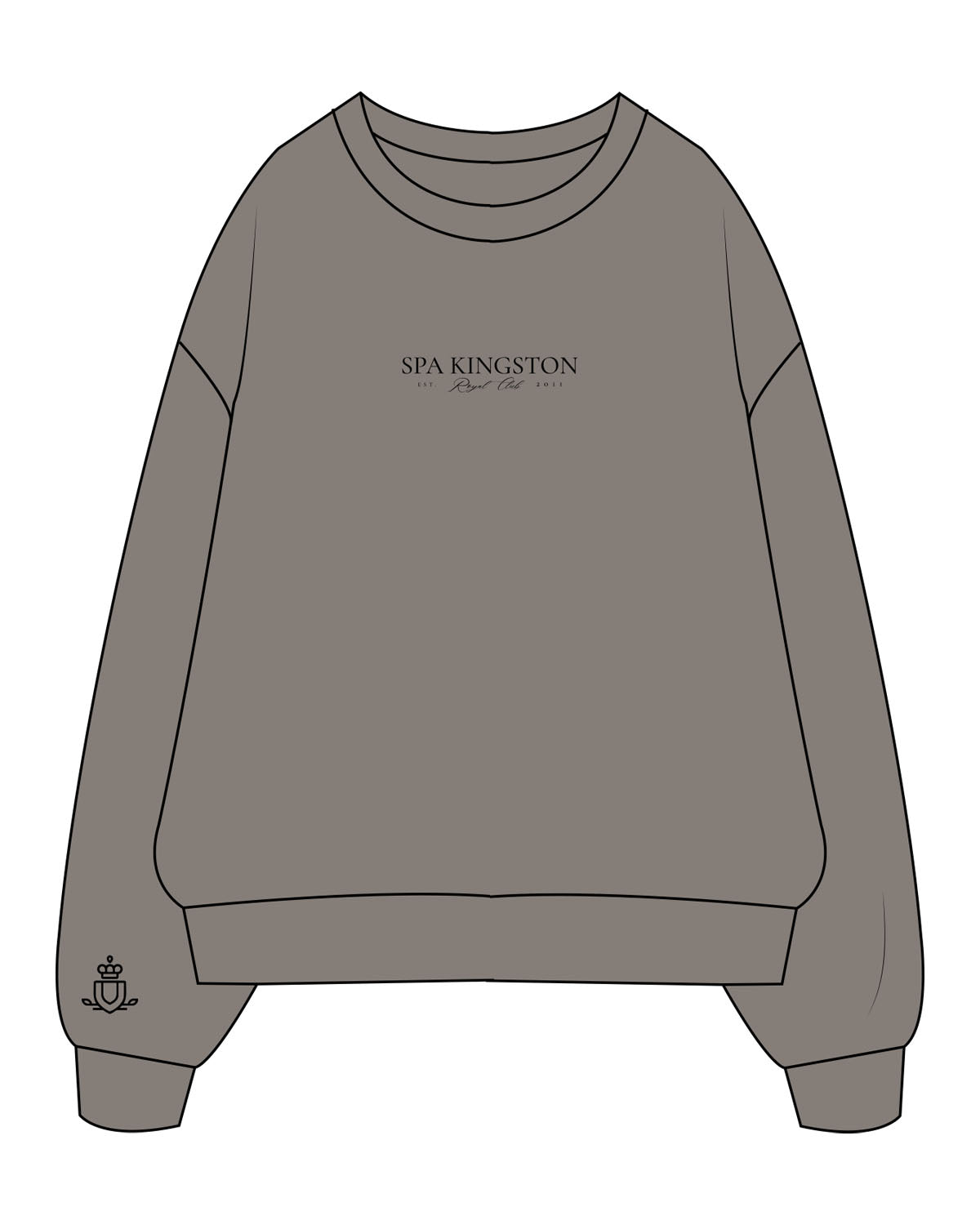The Mens Crewneck - Washed Gray - Spa Kingston - Center Chest Stacked & Right Wrist - Printed - Black