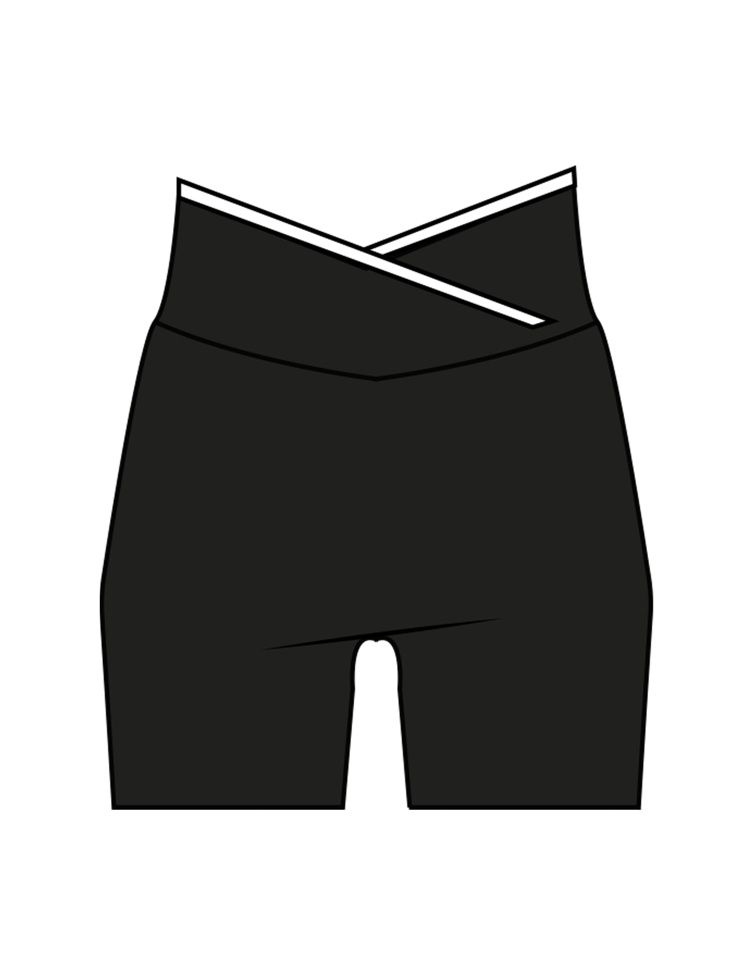 The Piped Crossover Short - Black - The Whole You Wellness - Back Waistline - Printed - Full Color