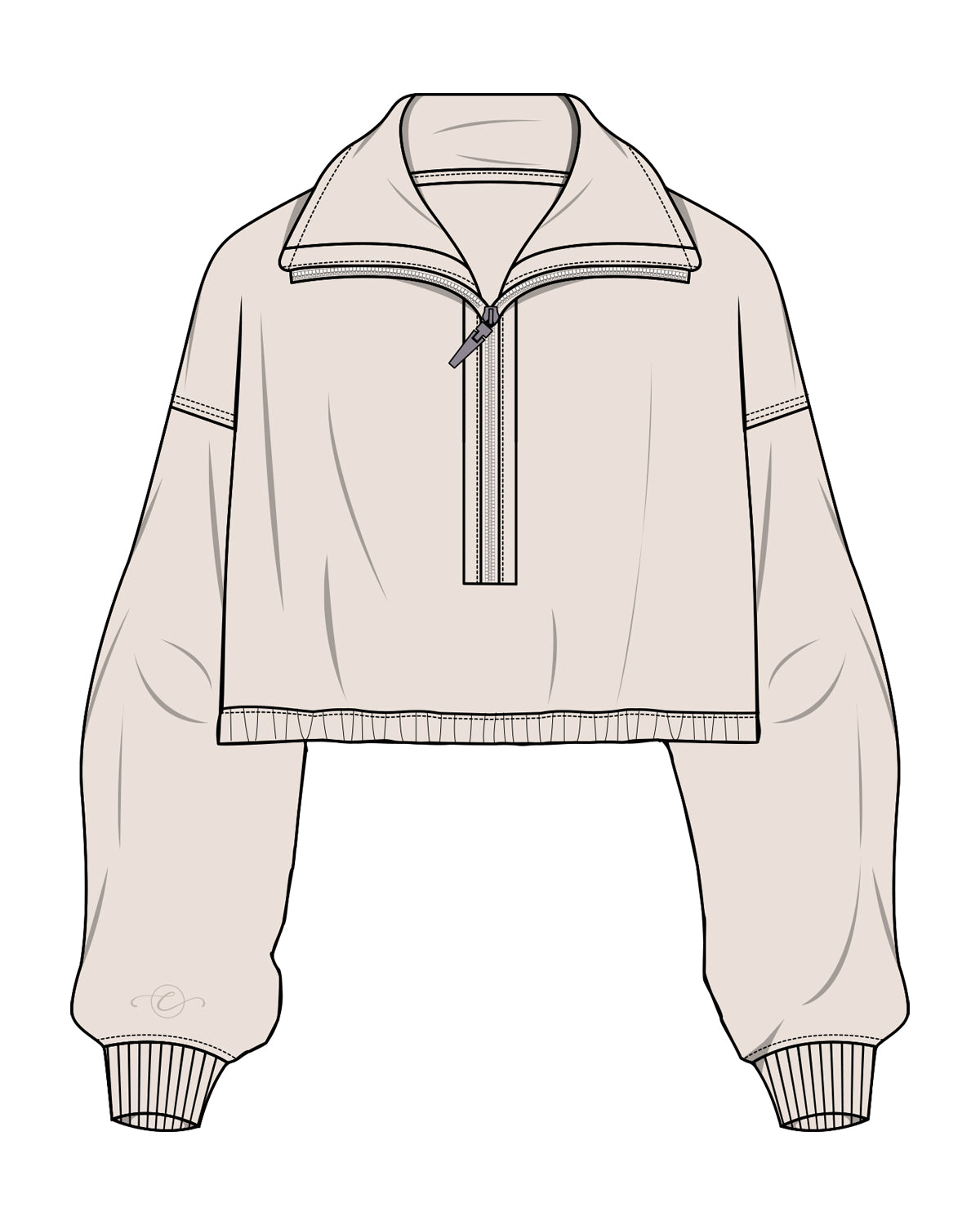 The Suede 1/2 Zip - Latte - Dr. Courney - Right Cuff Side - Embroidered - Tone on Tone