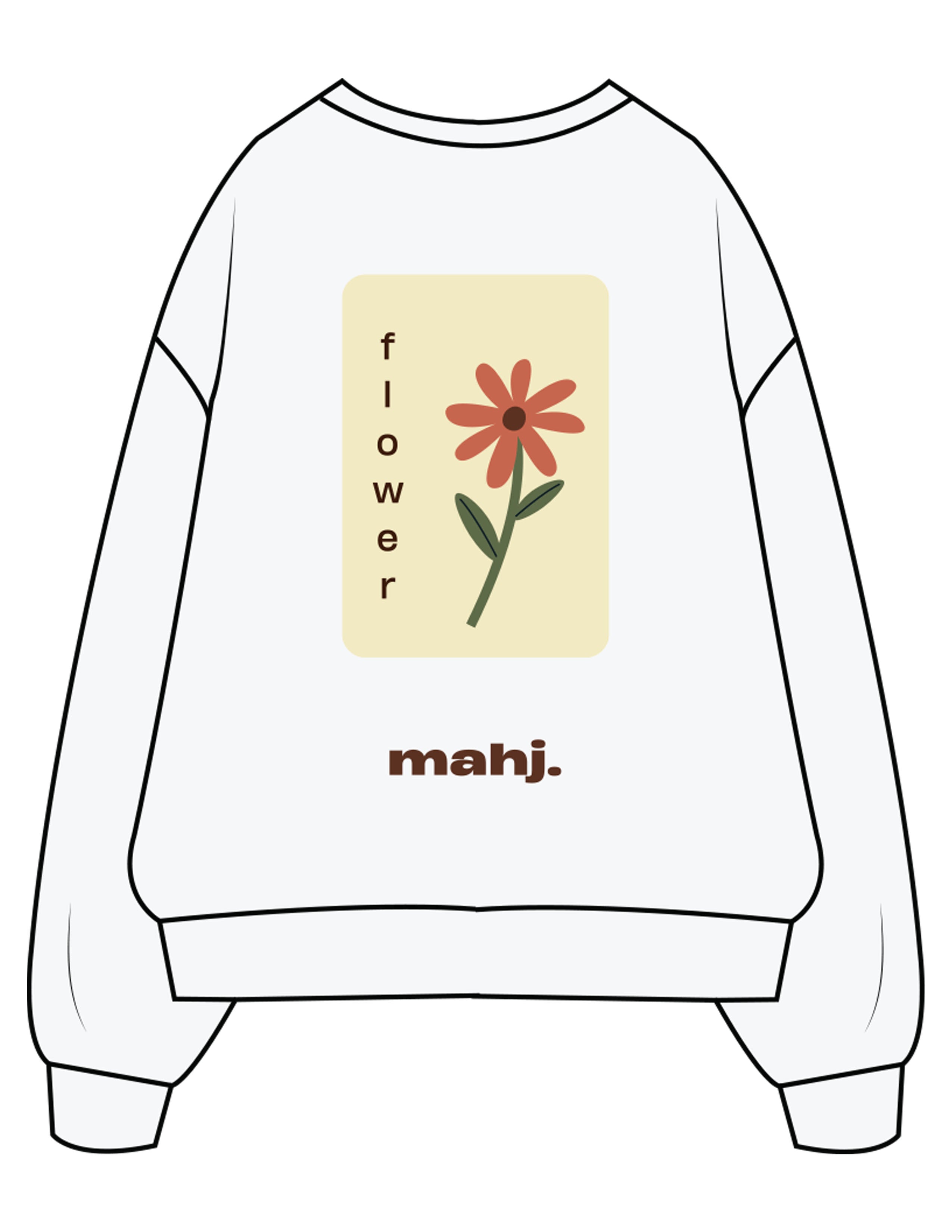 The Mens Crewneck - White Heather - Barnes. The Label - Center Chest & Back Flower - Printed - Full Color