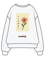 The Mens Crewneck - White Heather - Barnes. The Label - Center Chest & Back Flower - Printed - Full Color