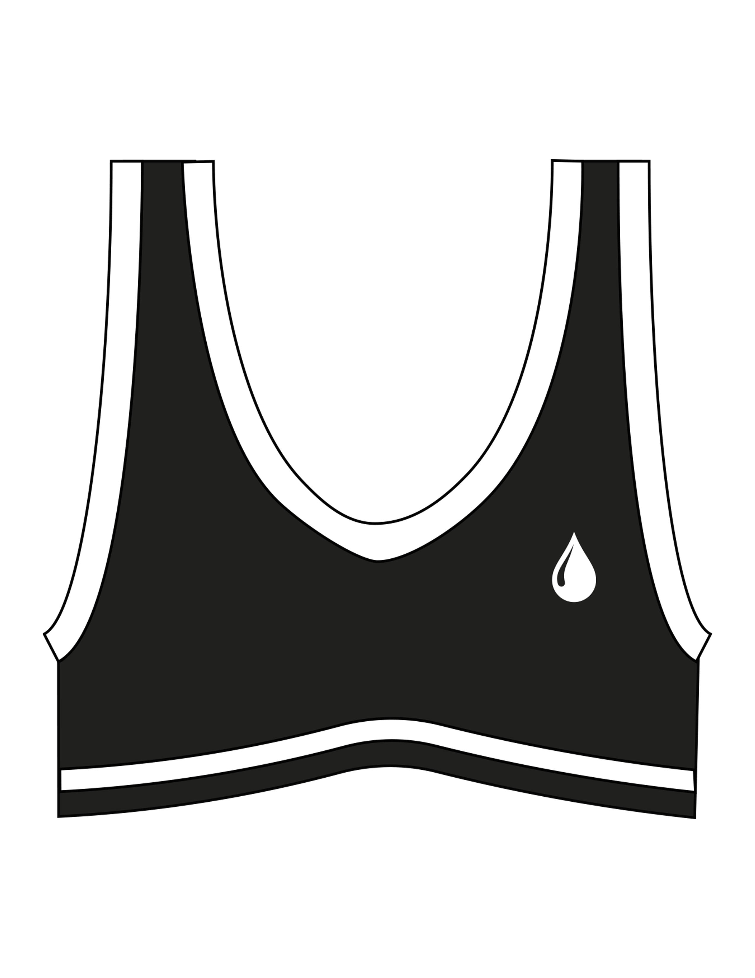 The Piped Bra - Black - Saltvault Location - Left Chest & Center Back Location - Printed - White