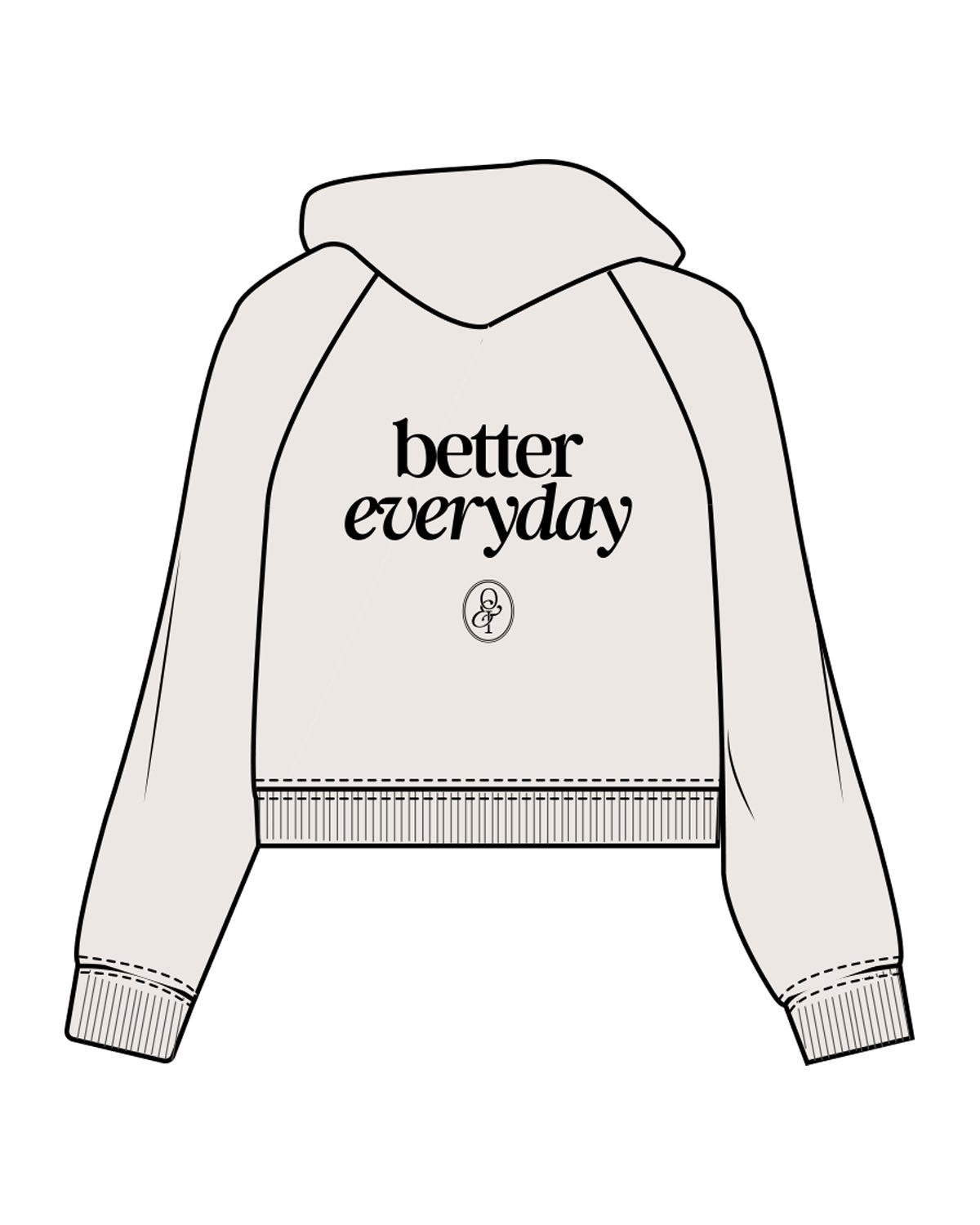 The Womens Crop Hoodie - Bone - Onyx & Ivory - Center Chest Arc Stacked & Back Stacked - Printed - Black