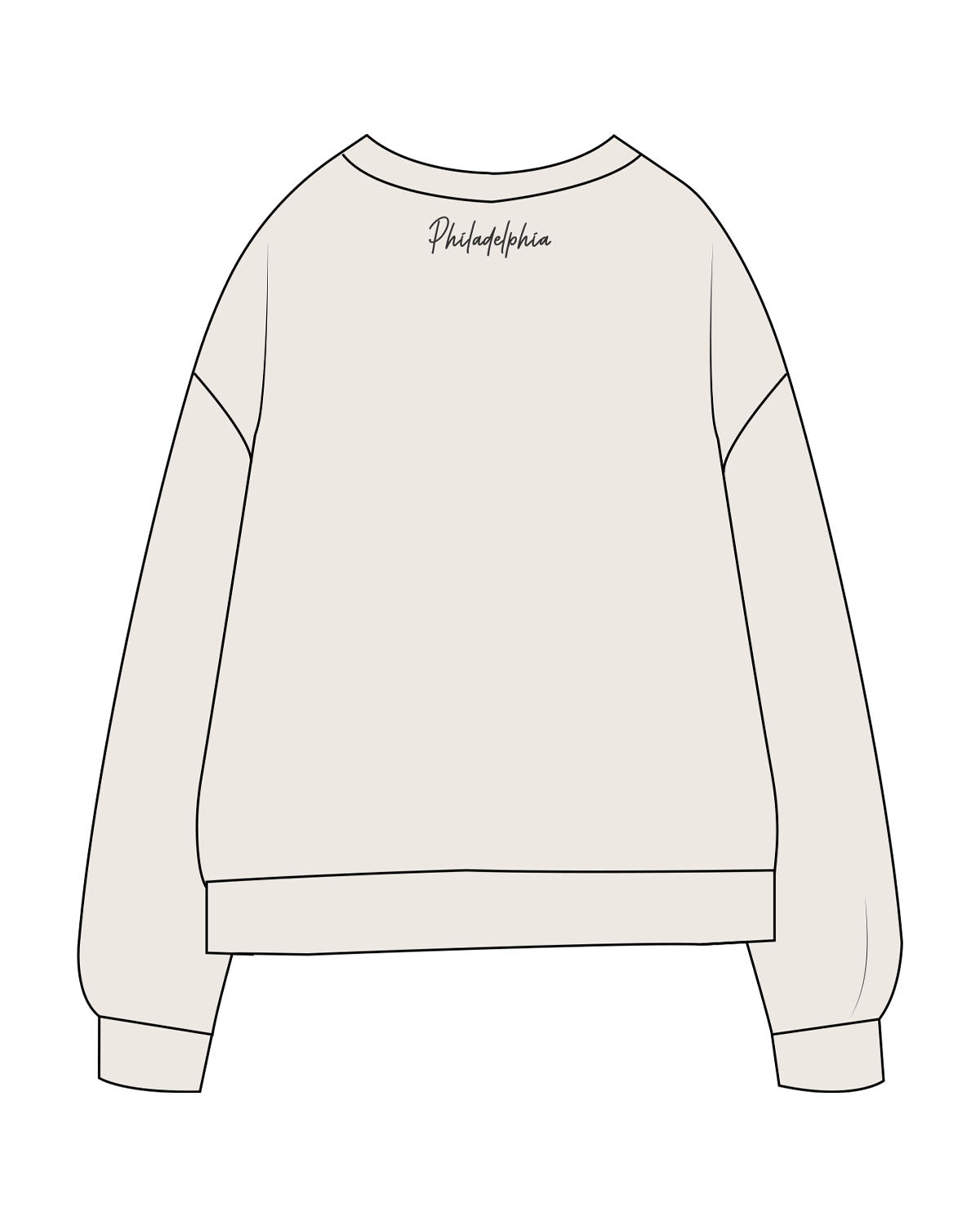 The Midweight Unisex Crewneck - Washed Ivory - New Mom School - Center Chest Stacked Logo, Right Sleeve Logo & Back Neckline - Printed - Washed Black