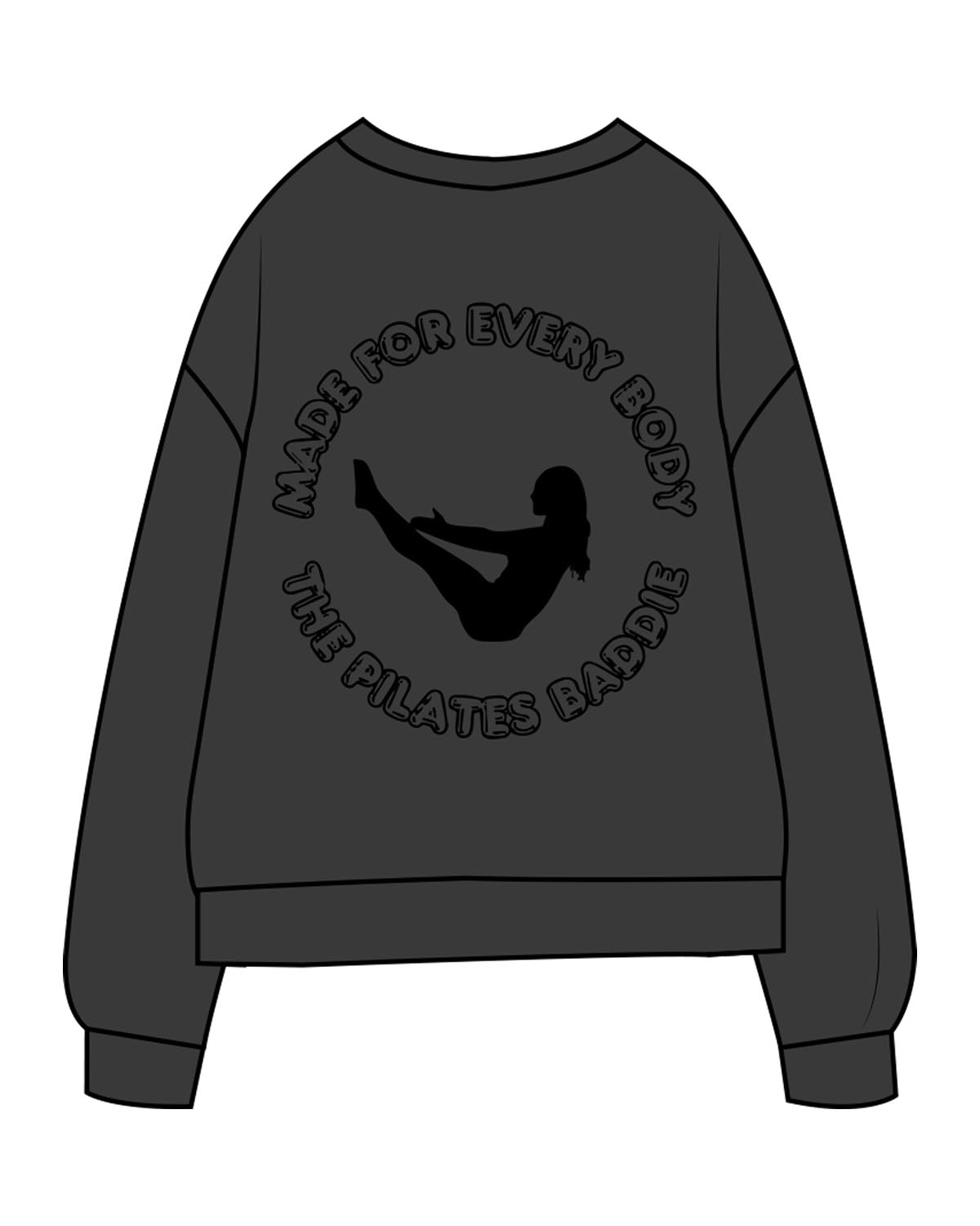 The Midweight Unisex Crewneck - Washed Black - Pilates Baddie - Left Chest Arc & Back Round - Printed - Black