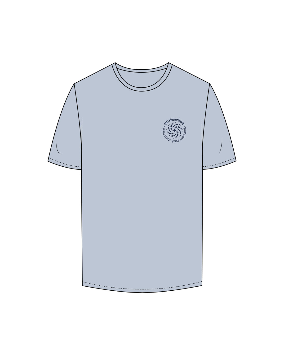 The Mens Tee - Powder - MD Hyperbaric - Left Chest Round & Back Stacked - Printed - Navy