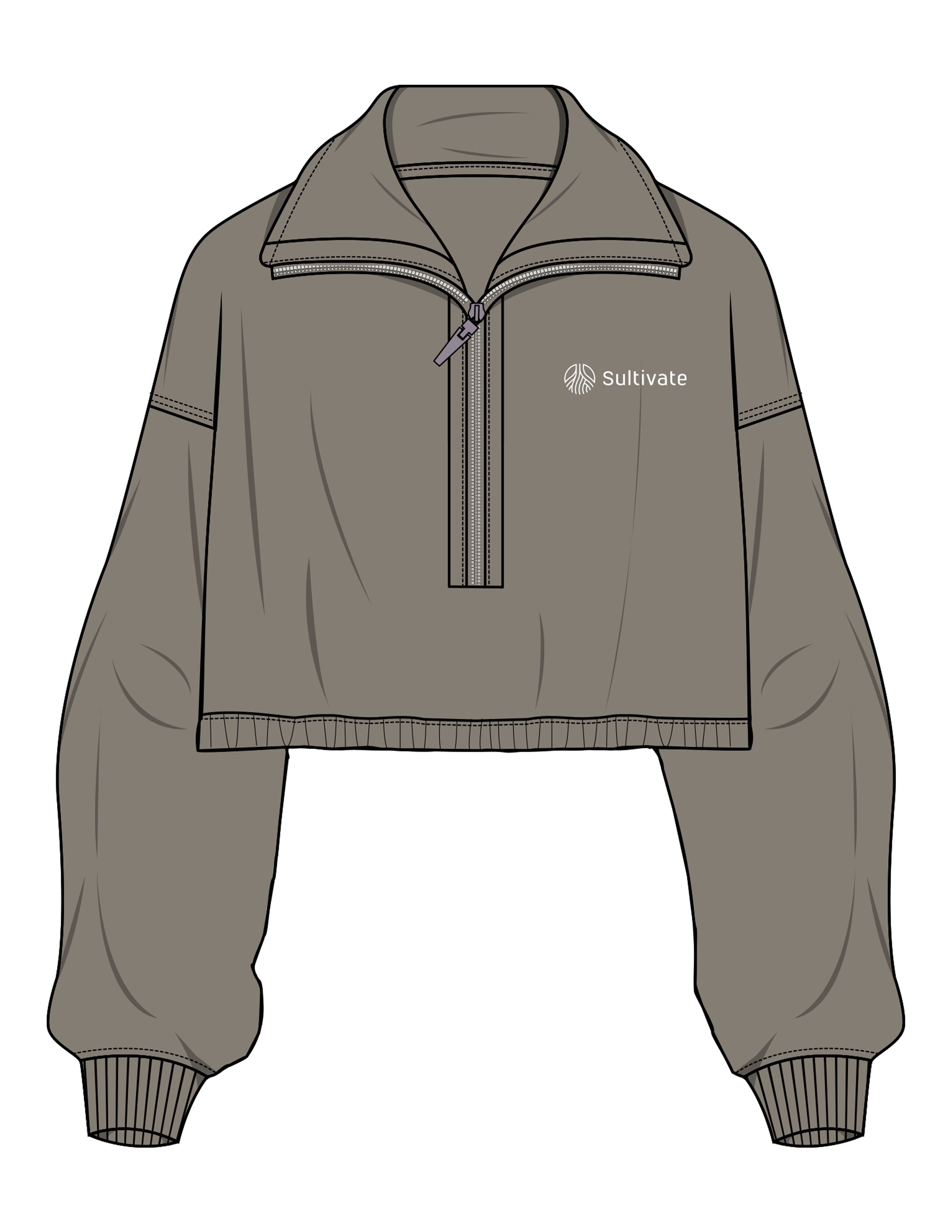 The Suede 1/2 Zip - Fossil - Sultivate - Left Chest - Embroidered - White