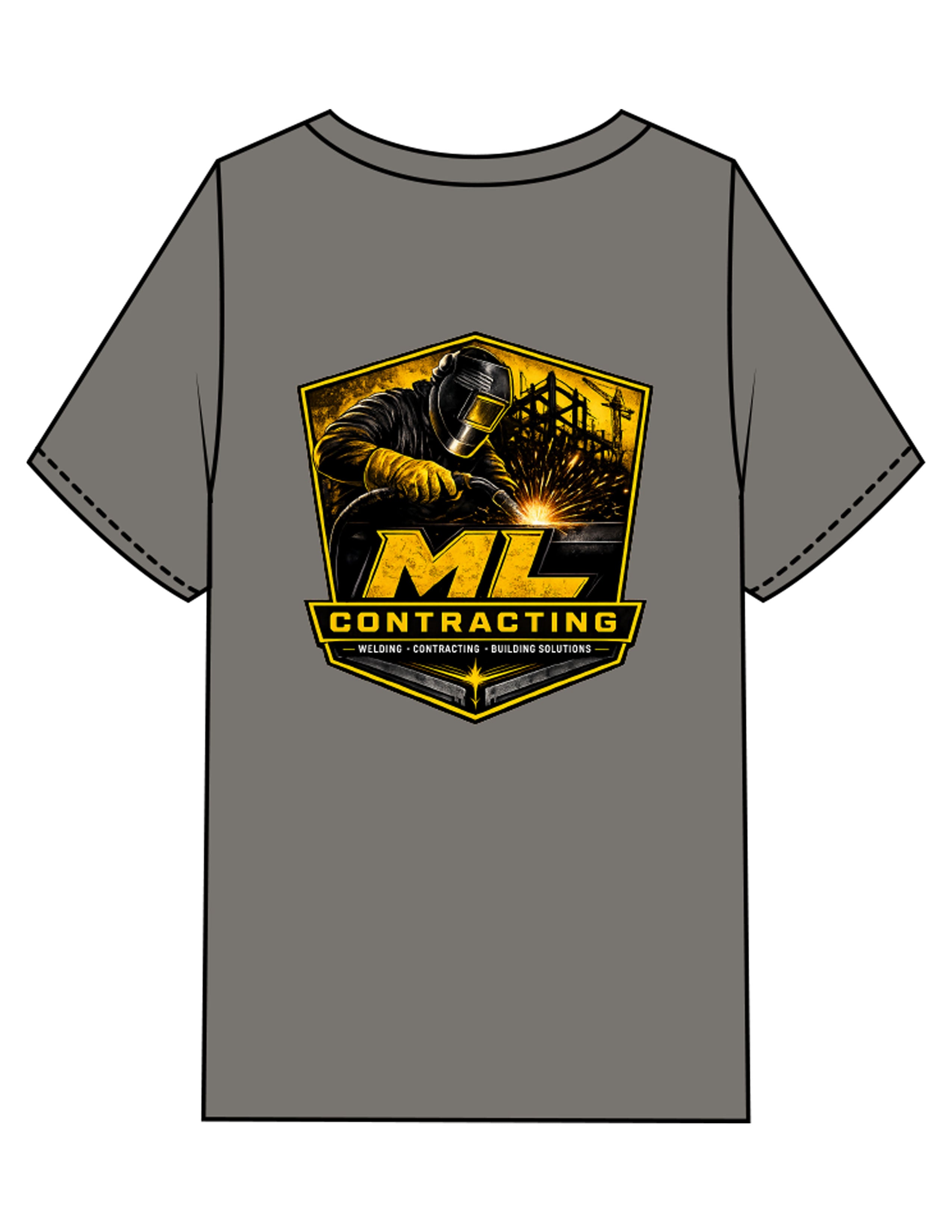 The Mens Heavyweight Tee - Washed Gray - ML Contracting LLC - Left Chest Flag & Back Image - Printed - Full Color