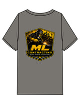 The Mens Heavyweight Tee - Washed Gray - ML Contracting LLC - Left Chest Flag & Back Image - Printed - Full Color