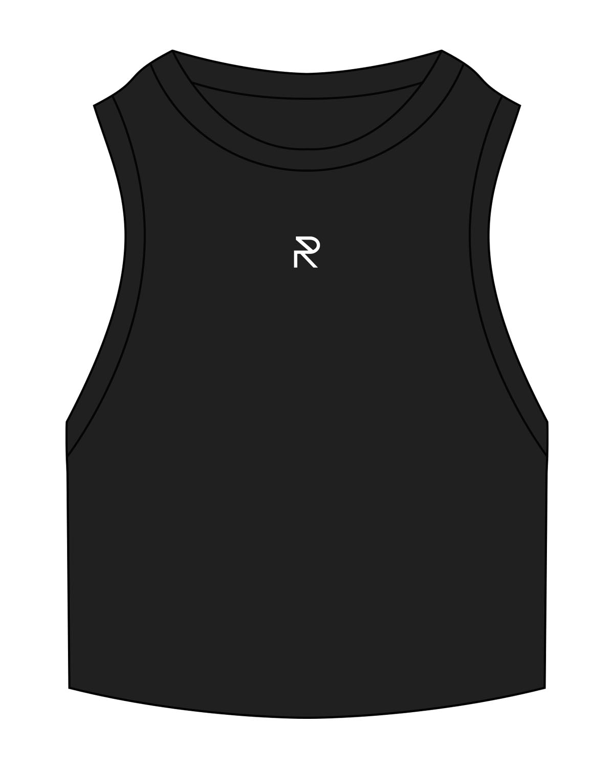 The Ribbed Crop Tank - Black - Reform Studios - Center Chest - Embroidered - White