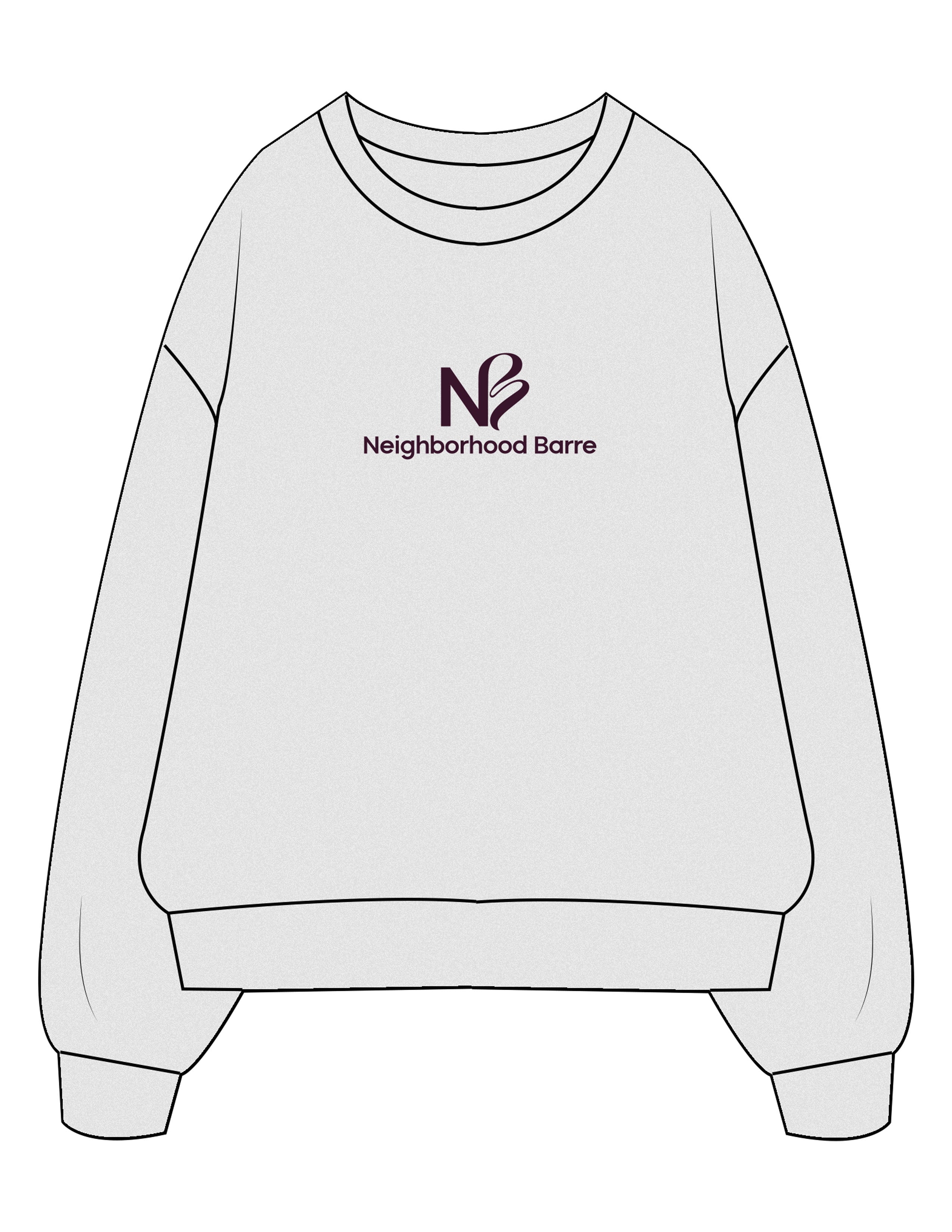 The Mens Crewneck - White Heather - Neighborhood Barre - Center Chest Stacked - Printed - Aubergine