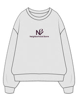 The Mens Crewneck - White Heather - Neighborhood Barre - Center Chest Stacked - Printed - Aubergine