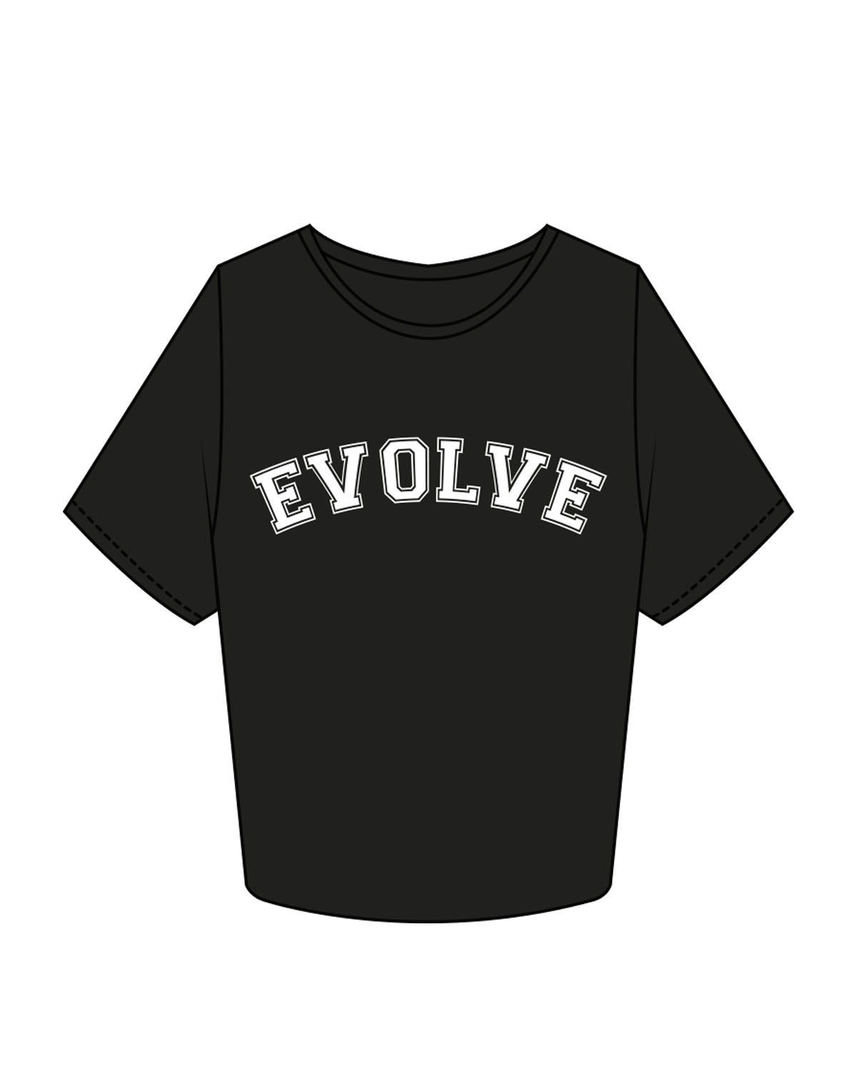 The Crop Tee - Black - Evolve Lagree - Center Chest & Back Neckline - White