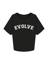 The Crop Tee - Black - Evolve Lagree - Center Chest & Back Neckline - White