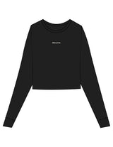 The Micro Rib Crop Long Sleeve - Black - BlueCarrot - Center Chest - Printed - Off White