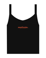 The Micro Rib Strappy Crop Tank - Black - Motivate Movement - Center Chest Stacked - Printed - Full Color