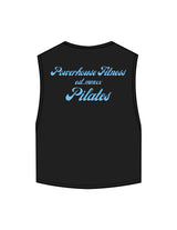 The Crop Muscle Tank - Black - Powerhouse Fitness - Left Chest & Back Stacked - "Pilates" Printed - Teal